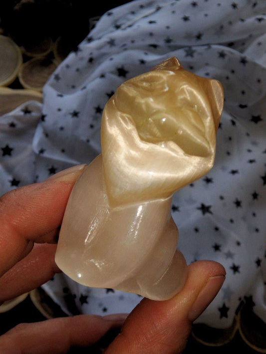 Adorable Orange Selenite Cat Carving