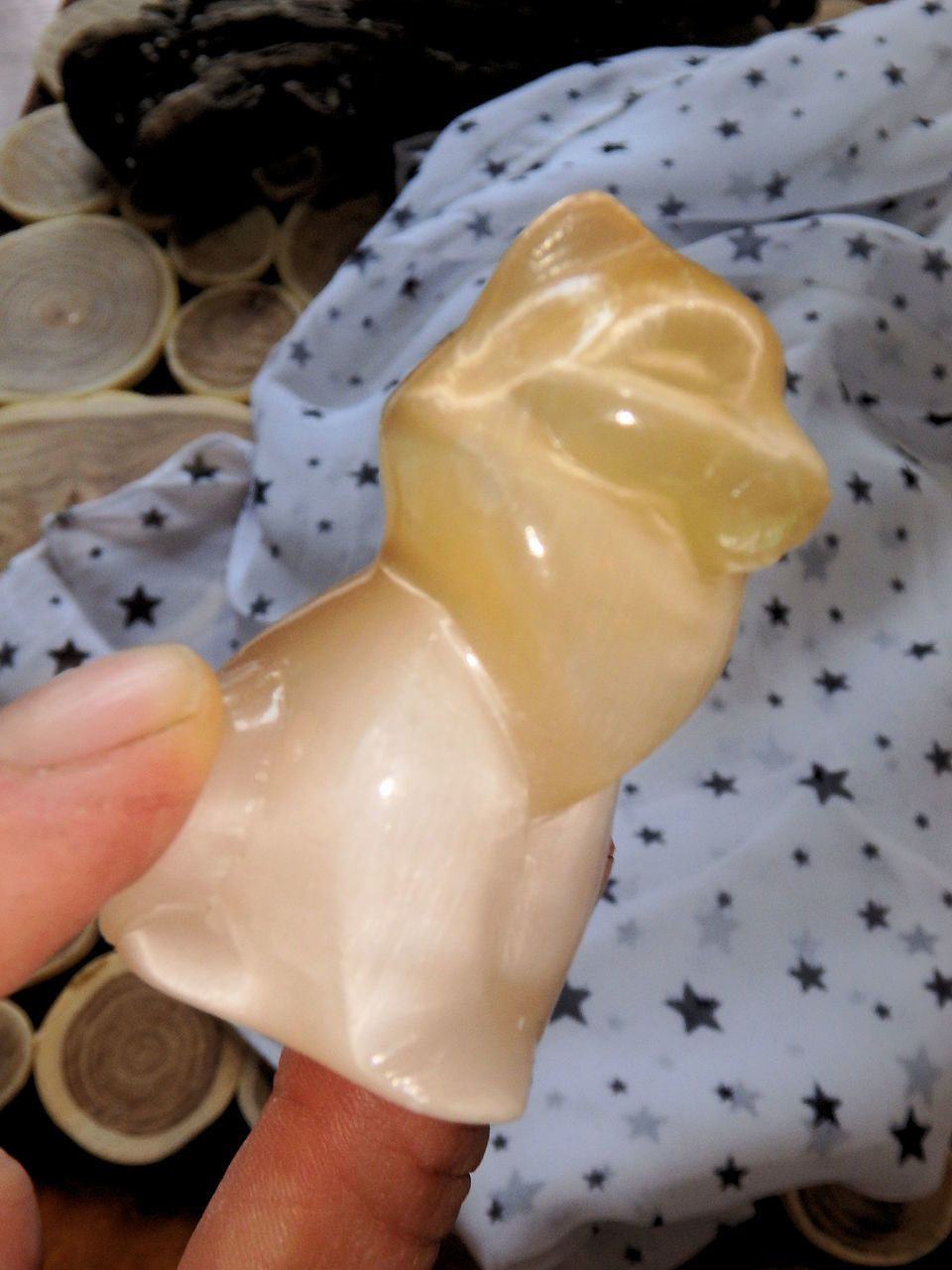 Adorable Orange Selenite Cat Carving