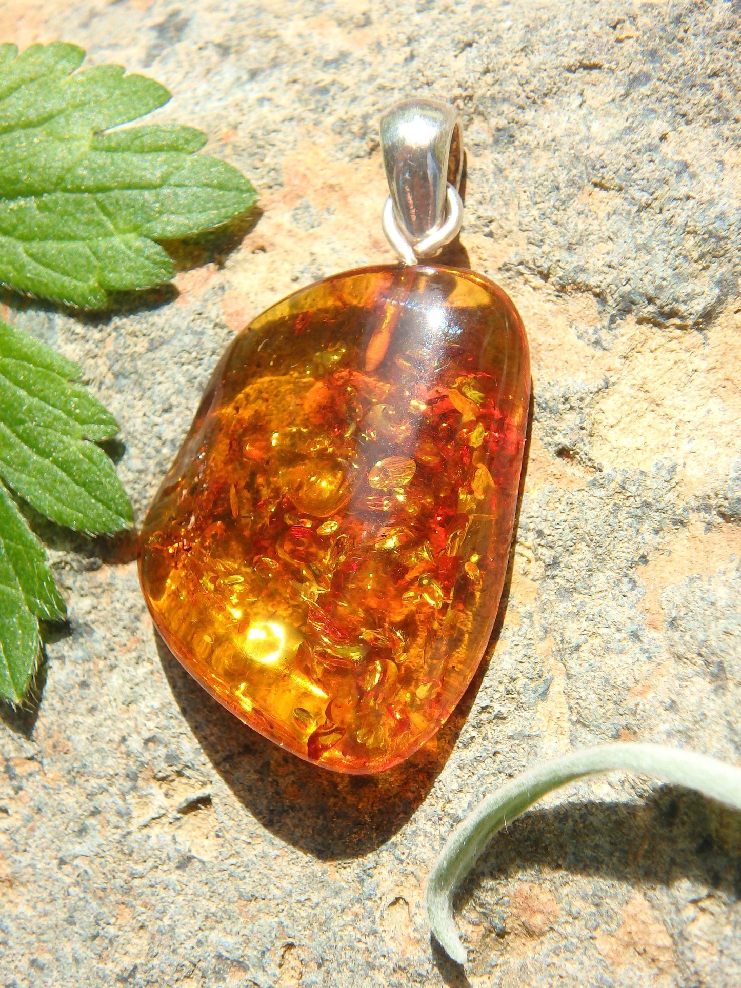 Cognac Lithuanian Baltic Amber Pendant in Sterling Silver ( Includes Silver Chain) 2
