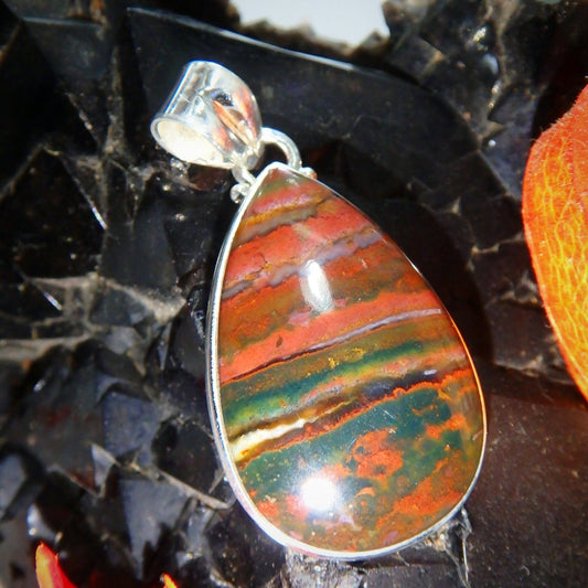 Amazing & Unique Bloodstone Pendant in Sterling Silver ( Includes Silver Chain)