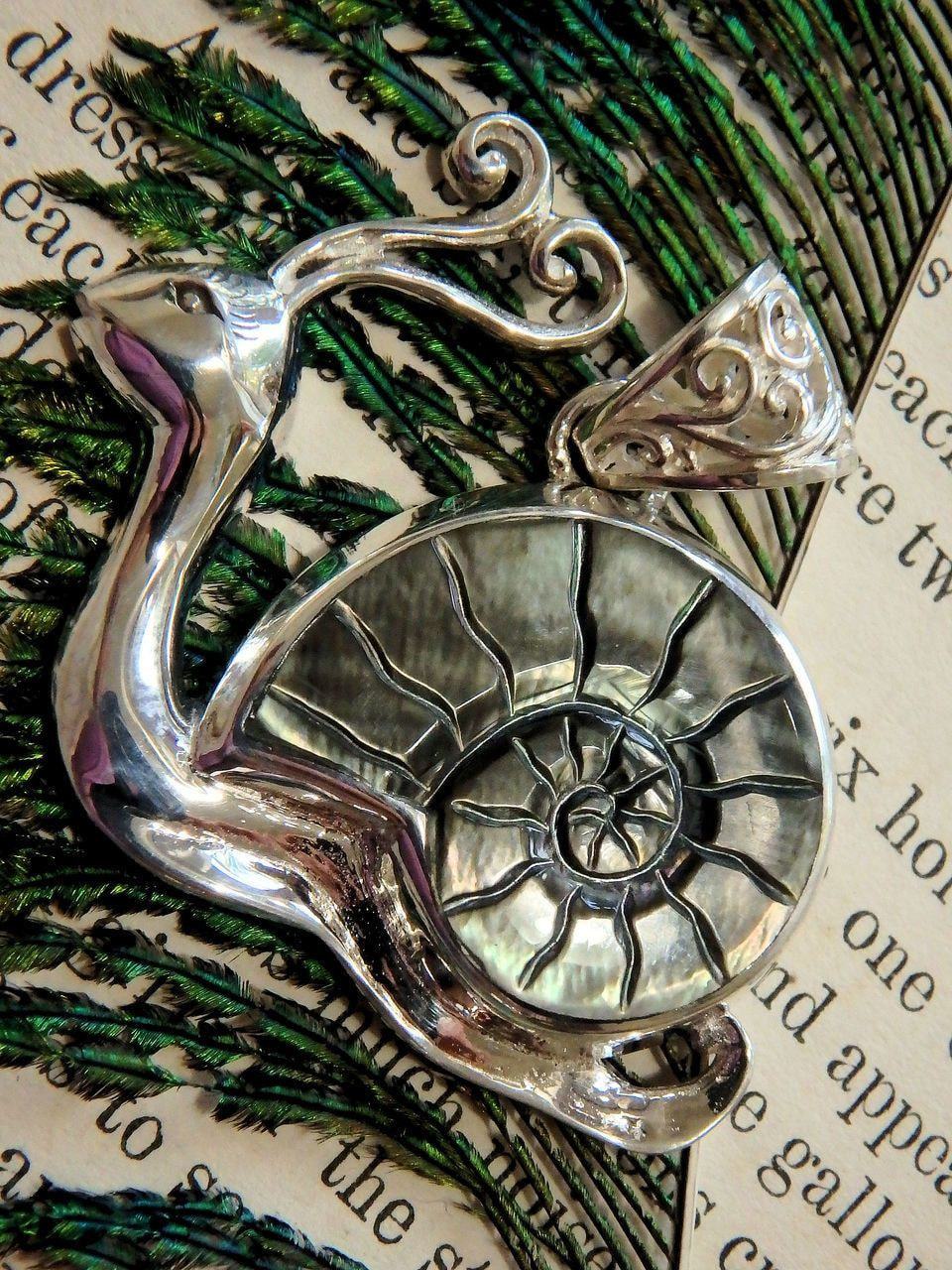 Adorable Pearl Snail Pendant in Sterling Silver (Includes Silver Chain)