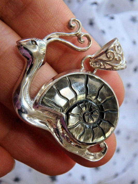 Adorable Pearl Snail Pendant in Sterling Silver (Includes Silver Chain)