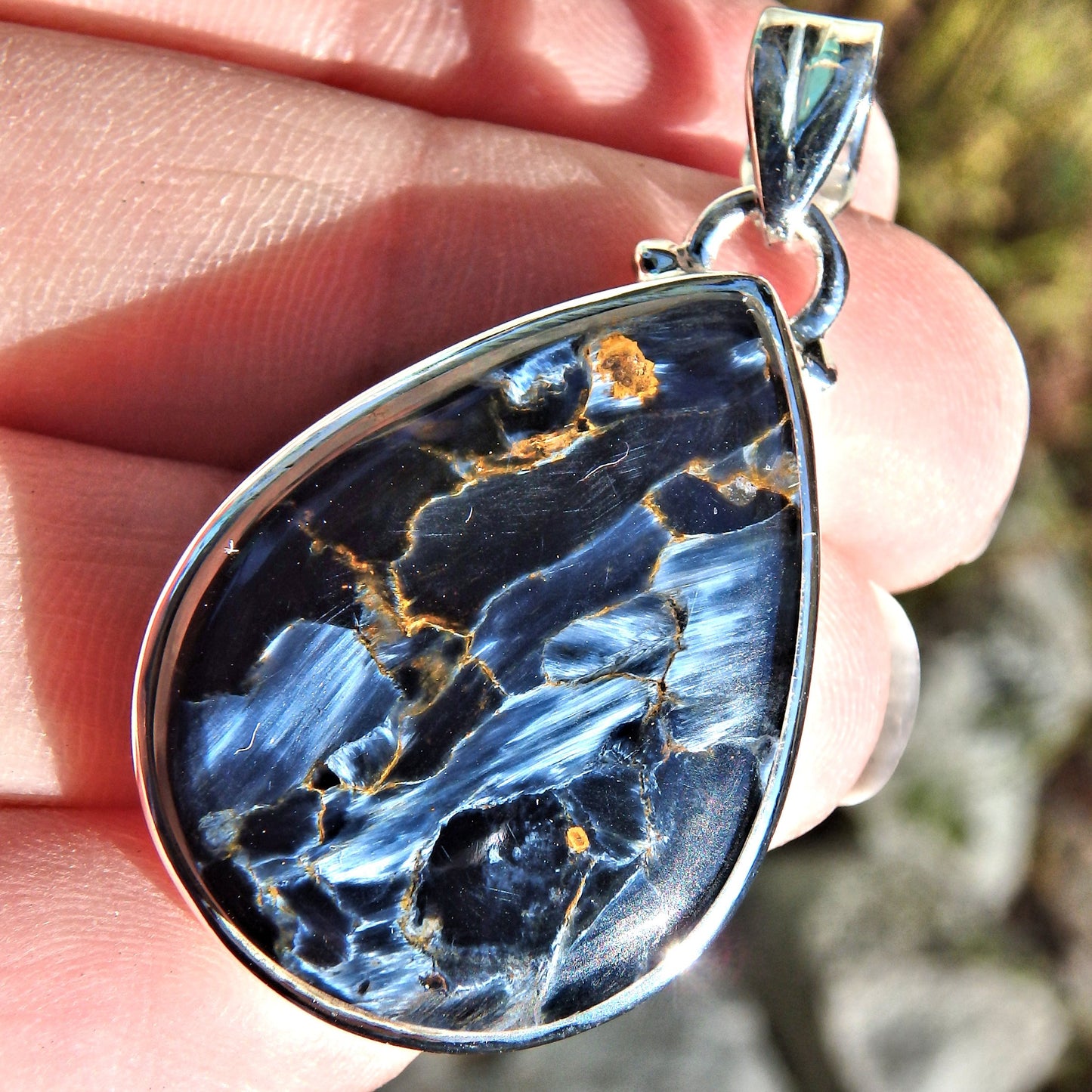 Silky Blue Patterns Pietersite Pendant in Sterling Silver (Includes Silver Chain)3