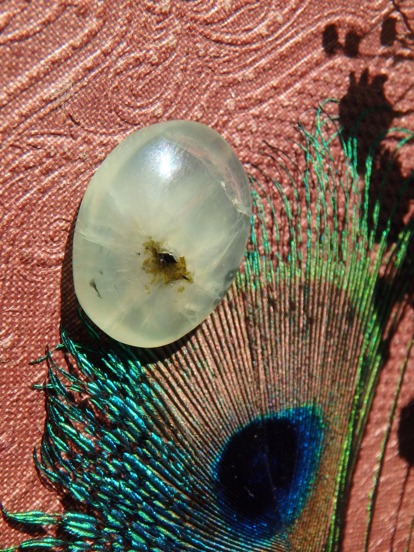 Mint Green Prehnite With Epidote Thread Inclusion Cabochon 1 - Earth Family Crystals