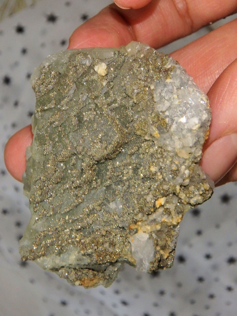 Green Fluorite With Golden Pyrite Frosting & Druzy Quartz Points - Earth Family Crystals