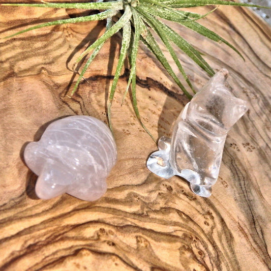 Adorable Rose Quartz Turtle & Owl Clear Quartz Set