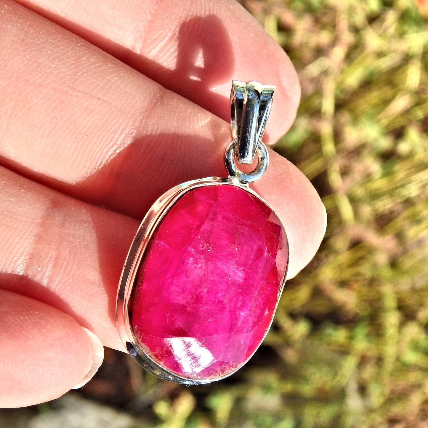 Faceted Lush Ruby Pendant Pendant in Sterling Silver (Includes Silver Chain)3 - Earth Family Crystals