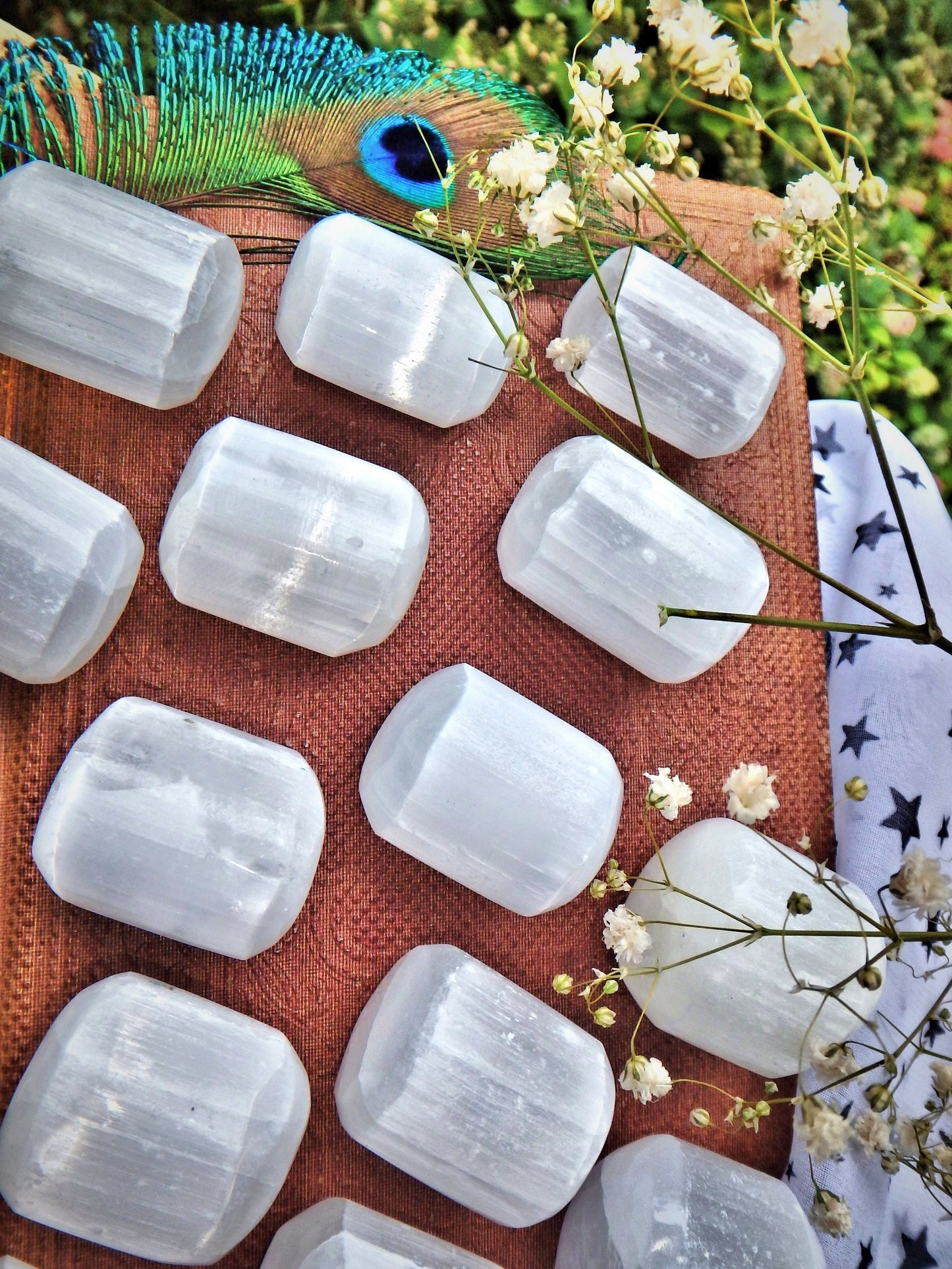 Set of 2 White Sheen Selenite Tumbled Pocket Stone - Metiz Tier Price