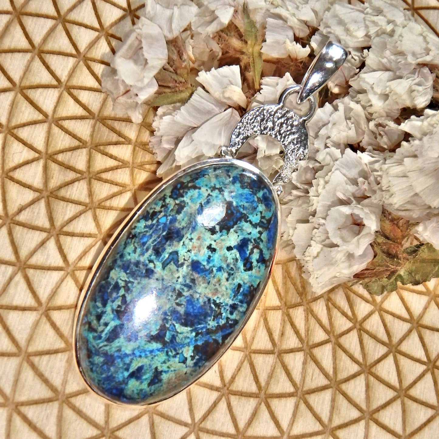 Gorgeous Marbled Colors Shattuckite Pendant in Sterling Silver (Includes Silver Chain) - Earth Family Crystals