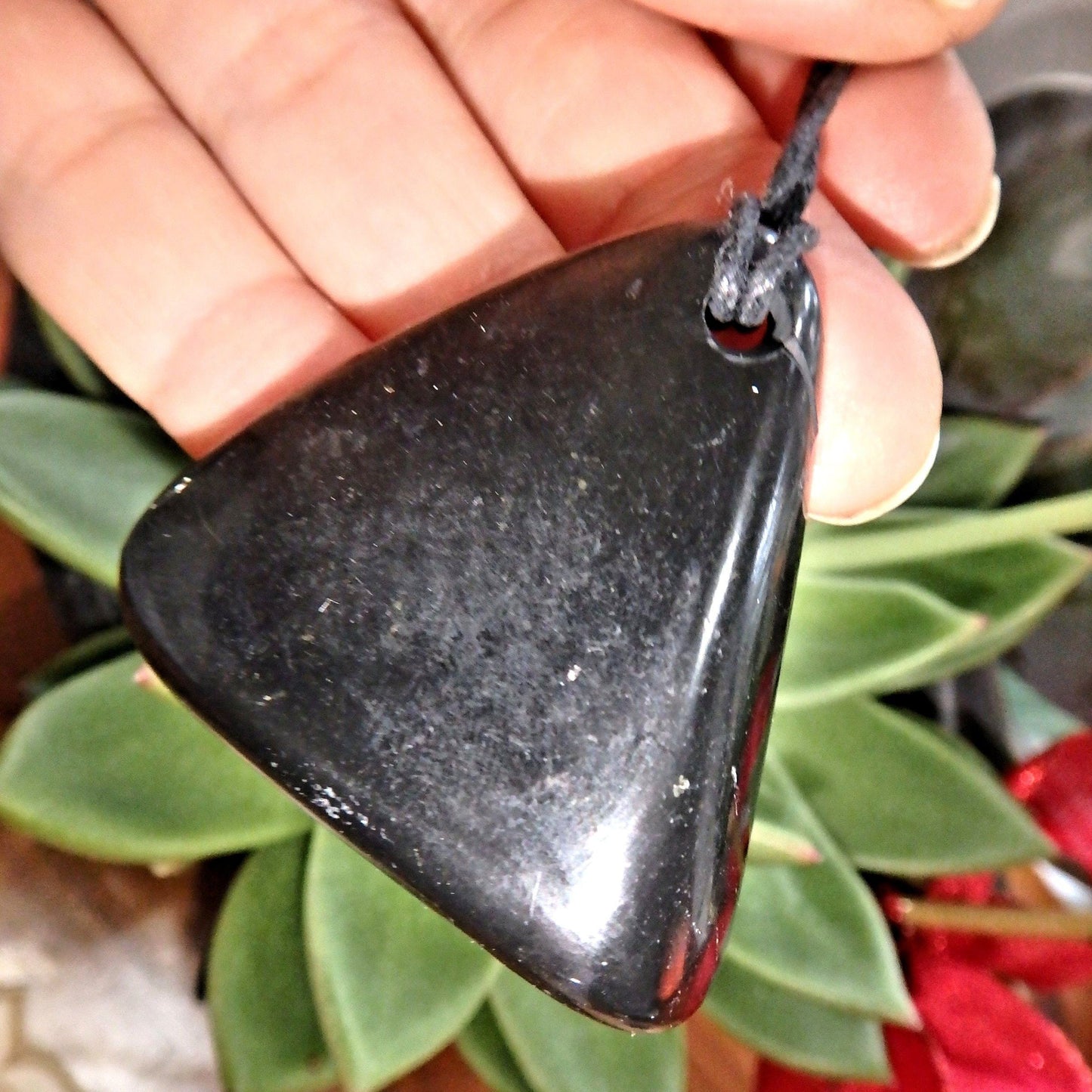 Chunky Polished Shungite EMF Protective Pendant on Cotton Cord 1