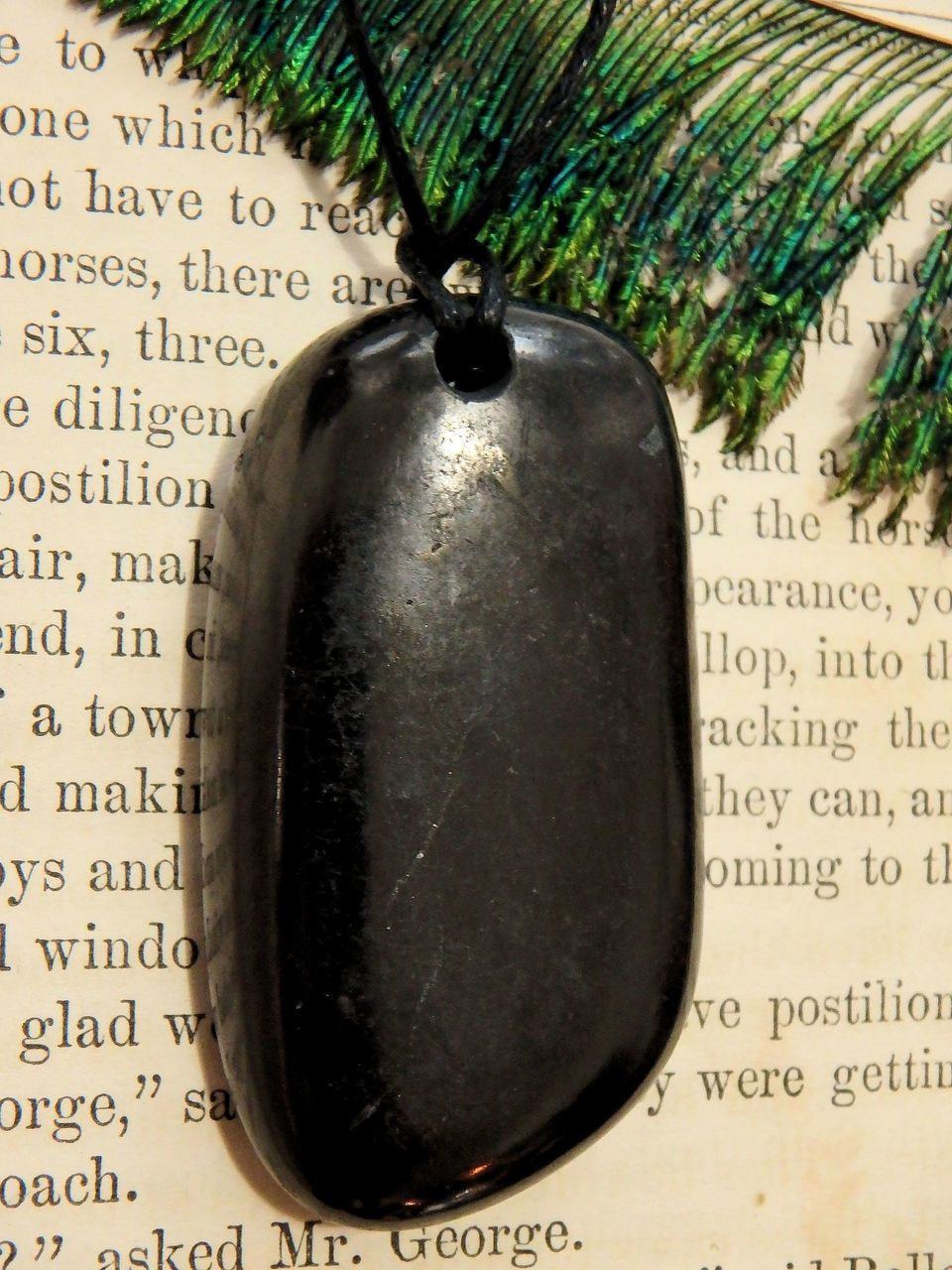 Chunky Polished EMF Protective Shungite Free Form Stone on Cotton Cord