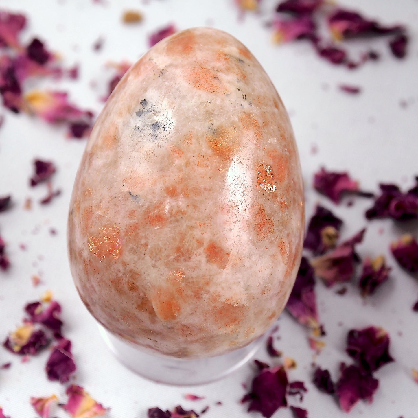 Delightful Golden Sparkle Orange Sunstone Egg Carving
