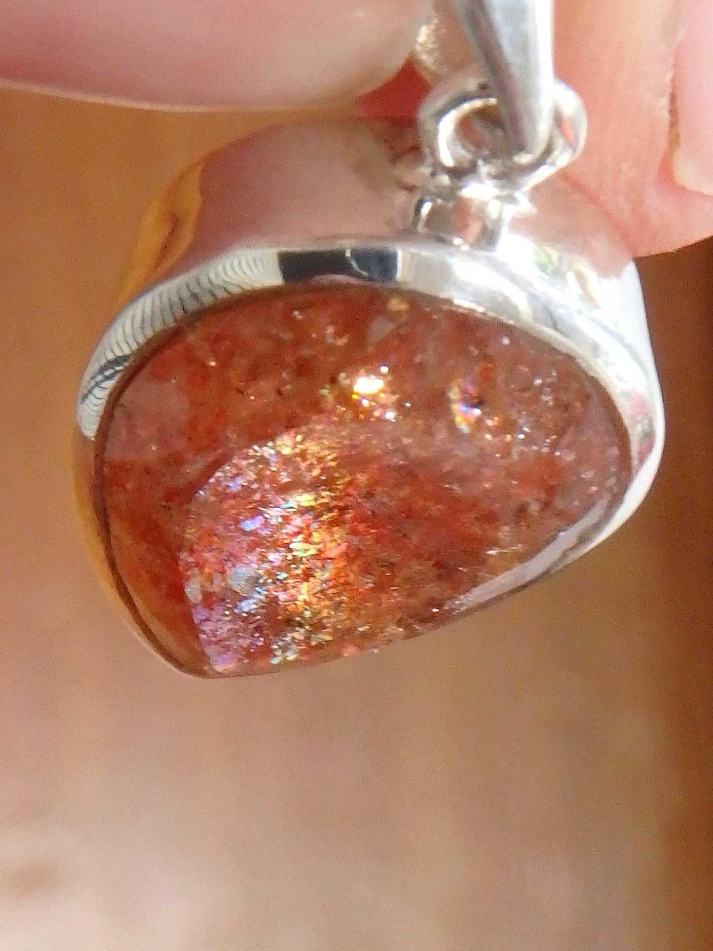 AA Grade Orange Shimmer Sunstone Faceted Pendant in Sterling Silver (Includes Silver Chain)