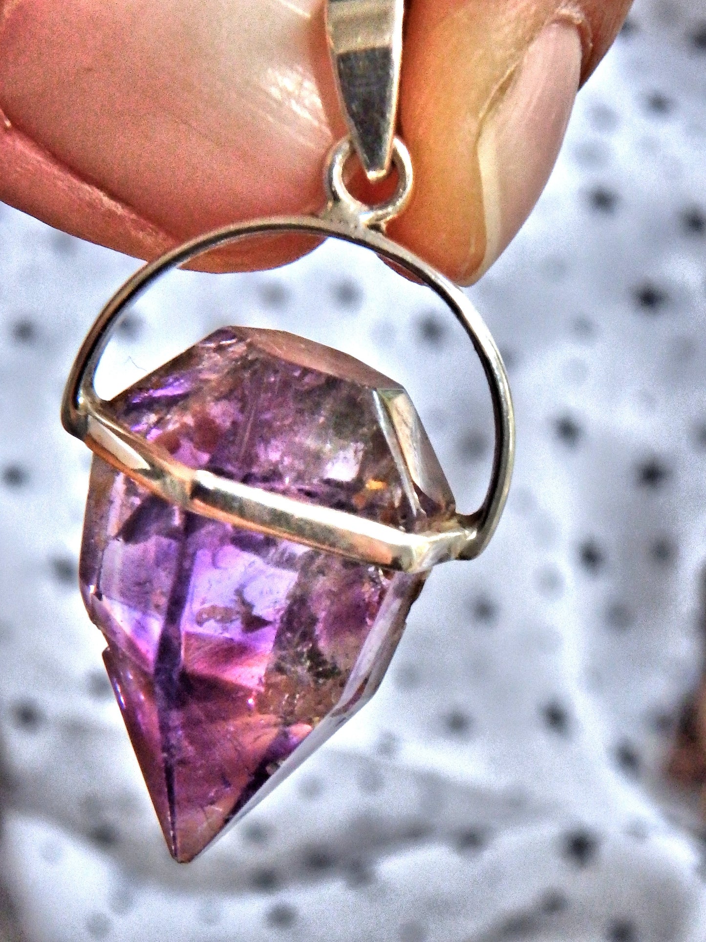 Pretty Grape Purple Super 7 Partially Polished Pendant With Natural Caves in Sterling Silver (Includes Silver Chain) - Earth Family Crystals
