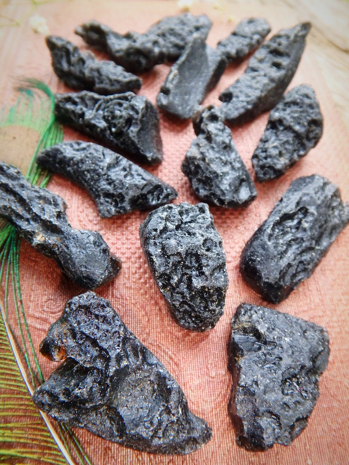 Set of 2 Black Tektite Natural Free Form Pocket Stones - Metiz Tier Price