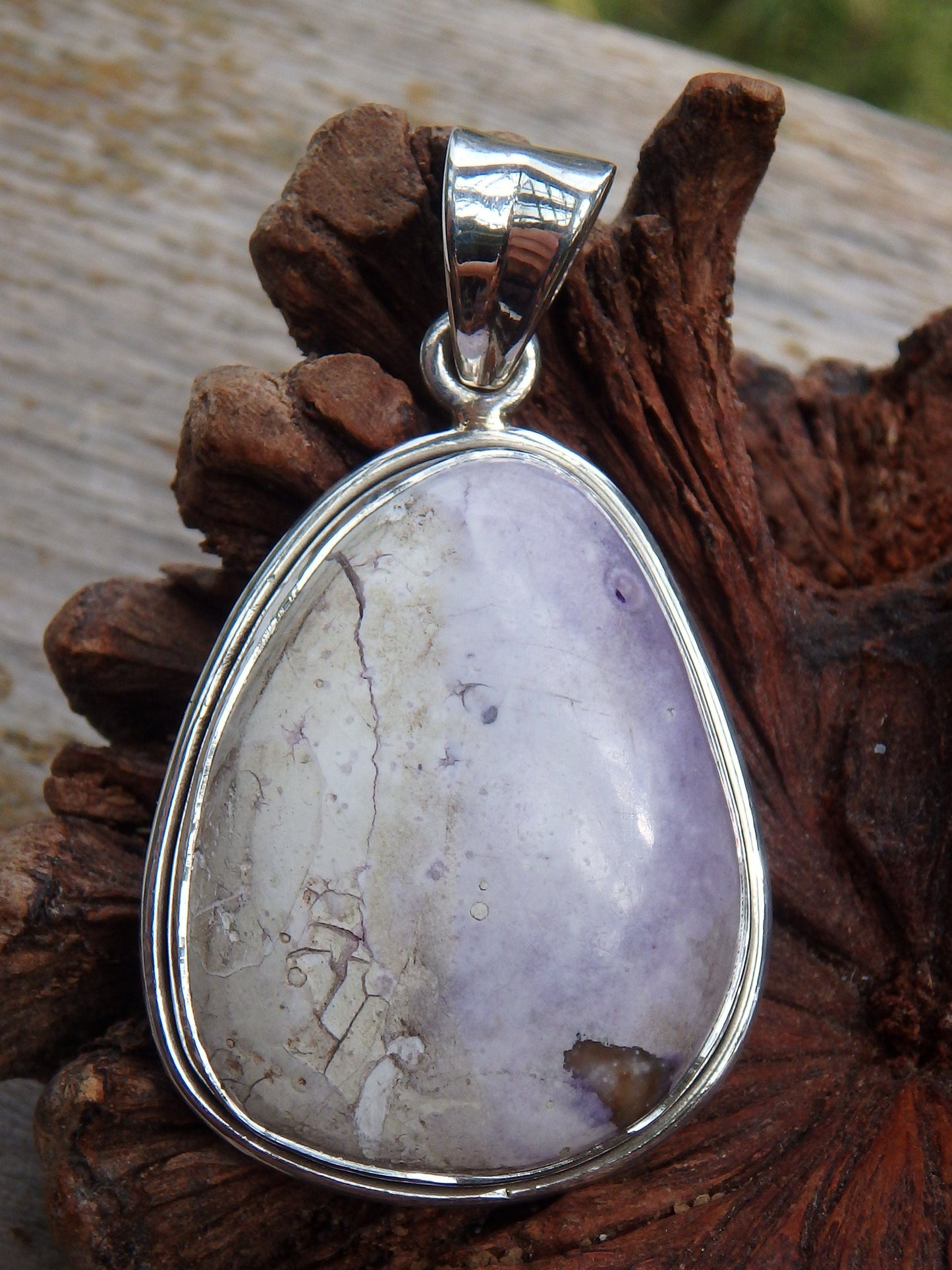 Creamy Purple & White Tiffany Stone Pendant in Sterling Silver (Includes Silver Chain)