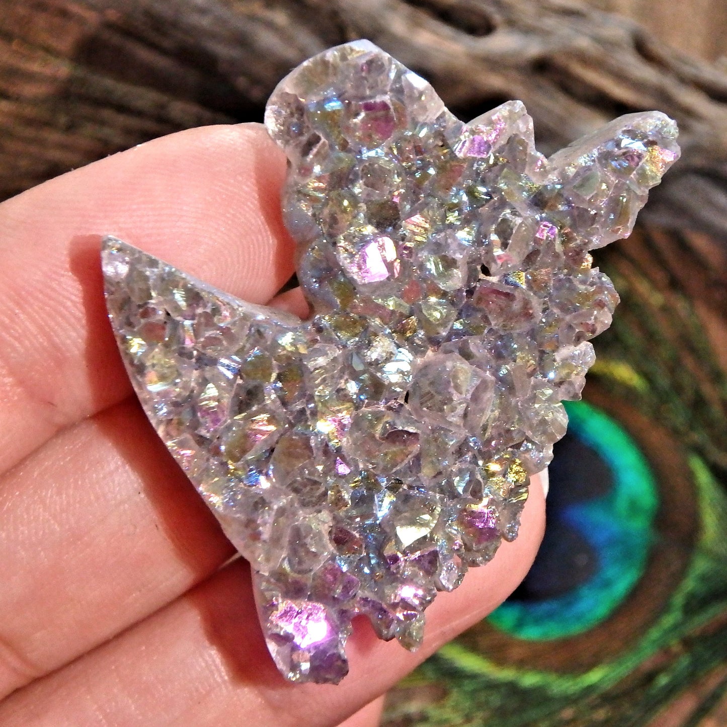 Stunning Titanium Infused Aura Druzy Unicorn Carving Specimen 3 - Earth Family Crystals