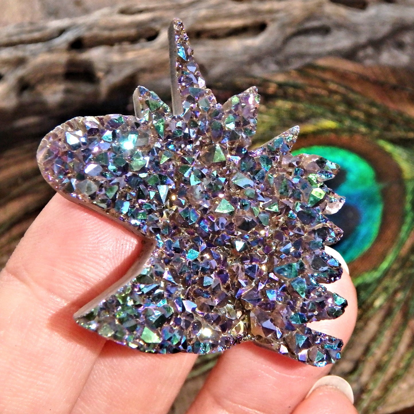 Magical Titanium Infused Aura Druzy Unicorn Carving Specimen 1 - Earth Family Crystals