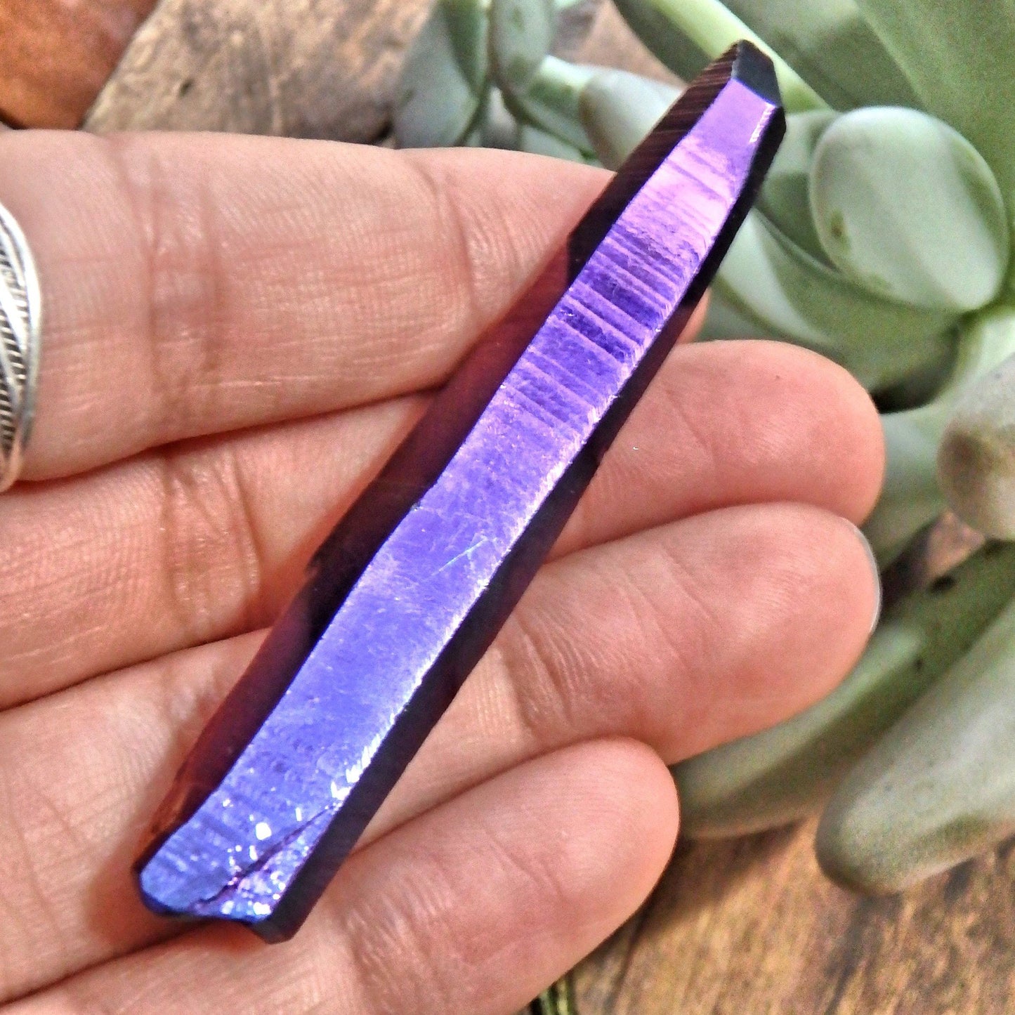 Double Terminated Rainbow Titanium Quartz Colombian Lemurian Point With Self Healing 2