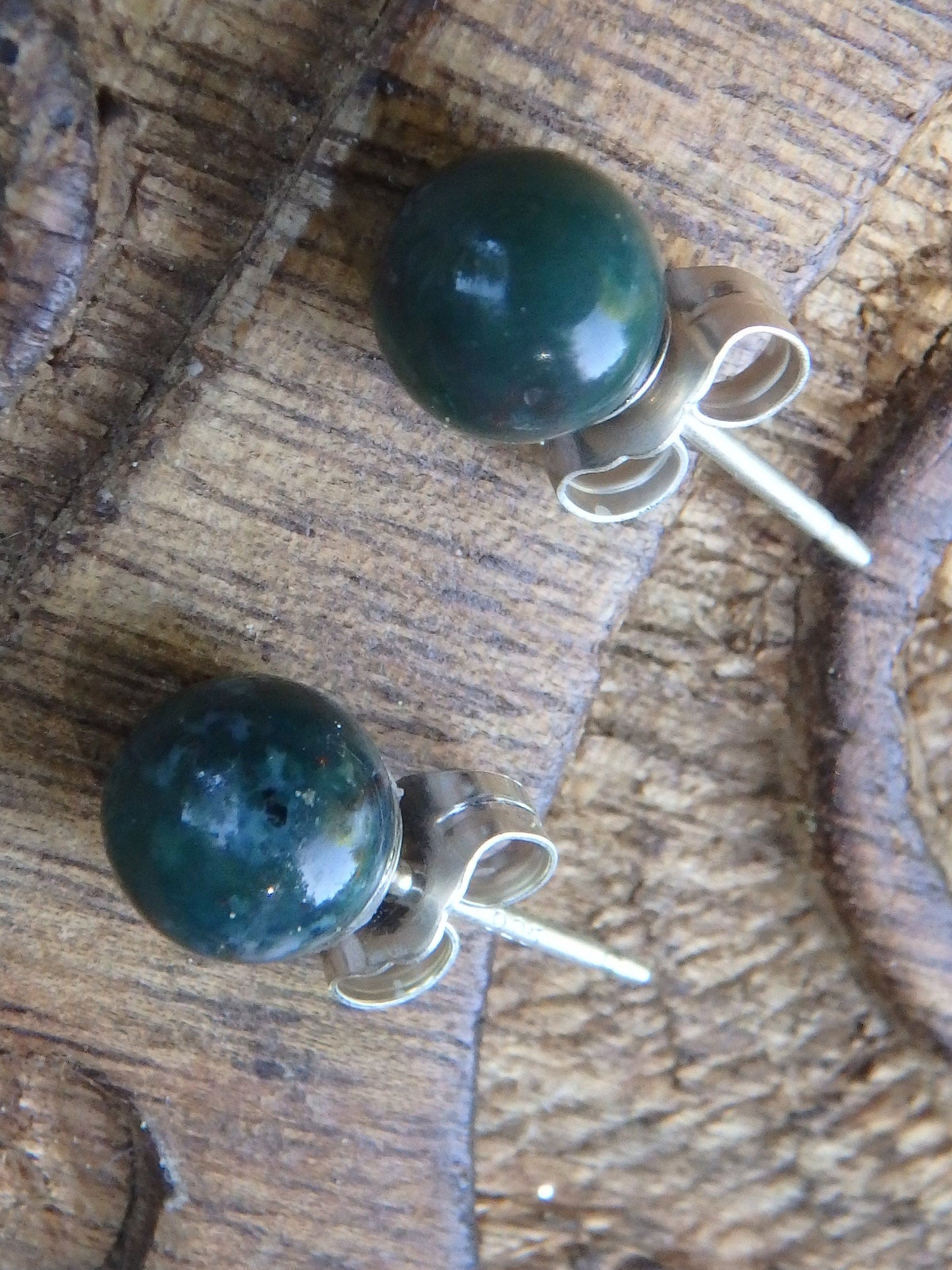 Bloodstone Stud Earrings in Sterling Silver