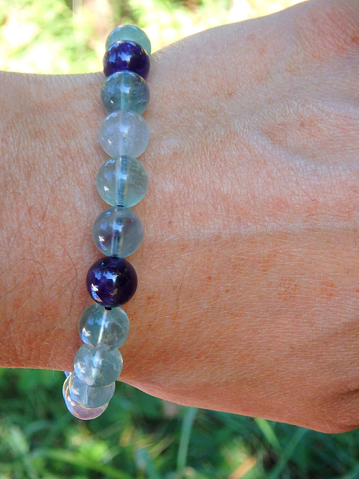 Brilliant Rounded Beads Rainbow Fluorite Adjustable Bracelet