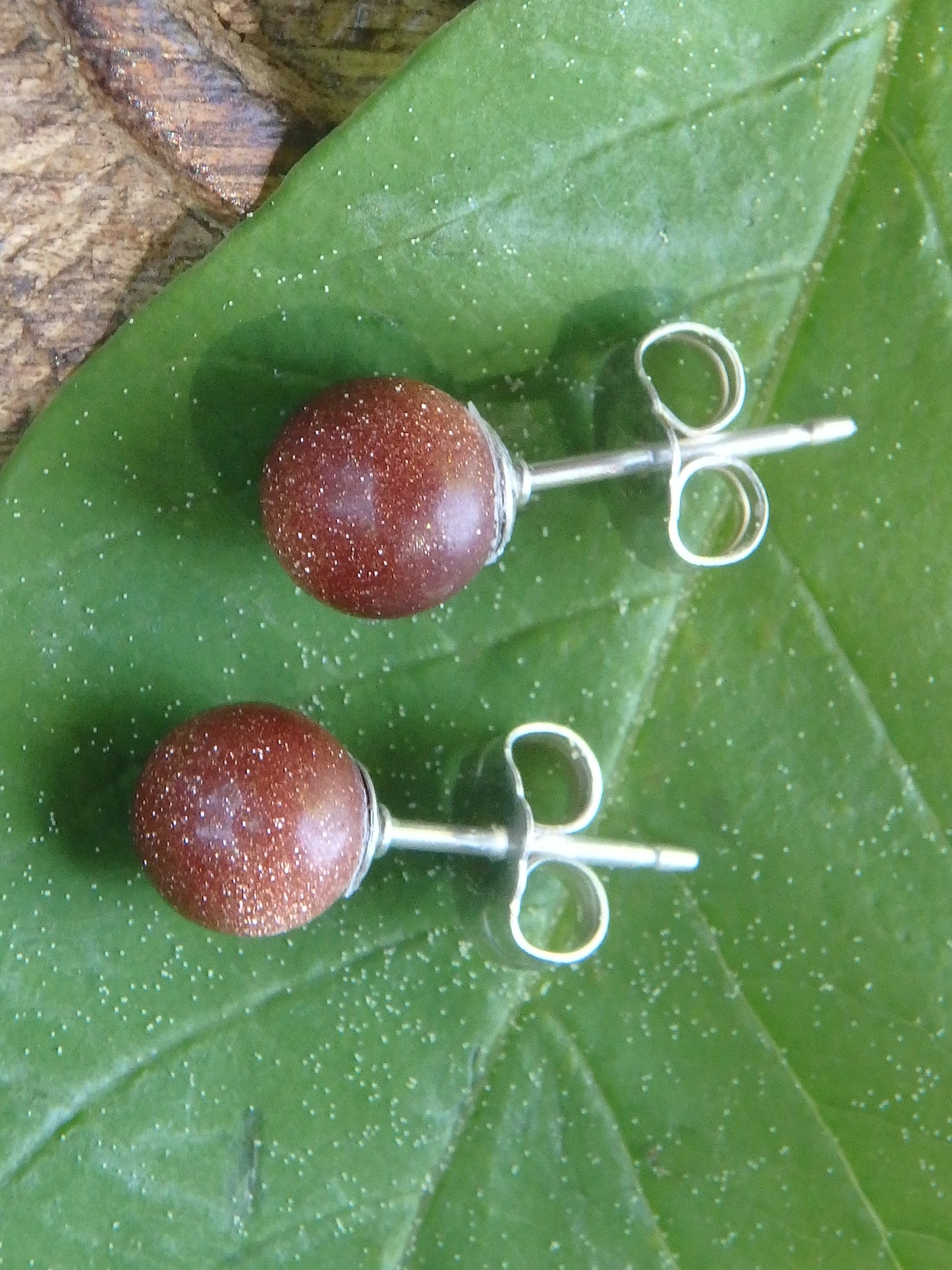 Sparkling Goldstone Stud Earrings in Sterling Silver - Metiz Tier Price