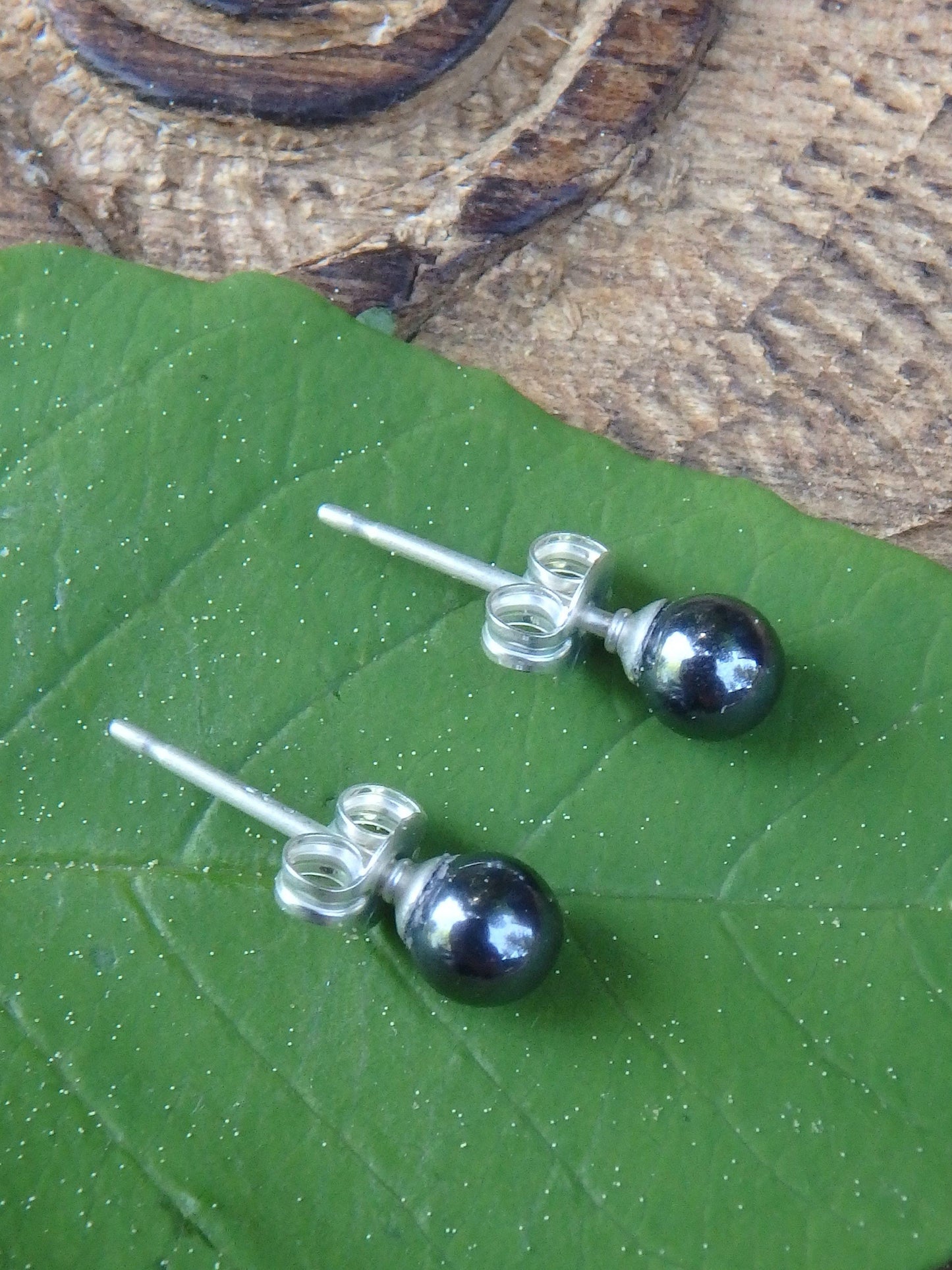 Dainty Black Hematite Stud Earrings in Sterling Silver