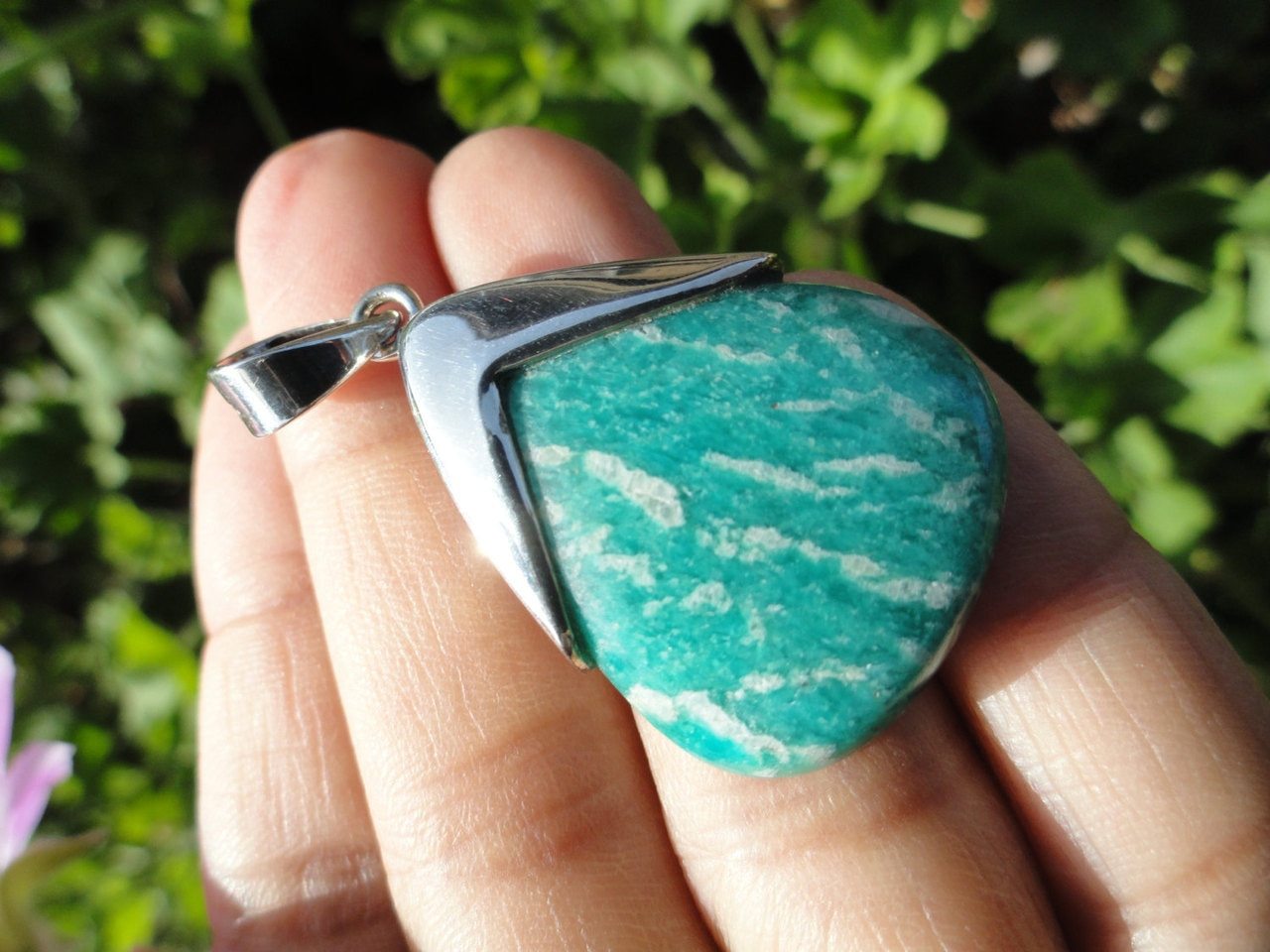 High Quality Caribbean Blue AMAZONITE PENDANT In Sterling Silver ~Enhancing loving communication, Healing (Includes Free Silver Chain) - Earth Family Crystals