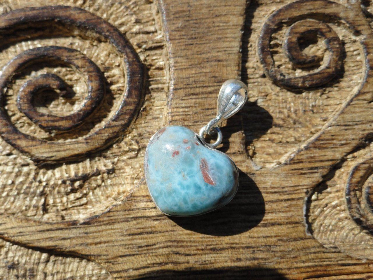 Divine Dark Blue & Red LARIMAR HEART PENDANT In Sterling Silver (Includes Free Silver Chain)