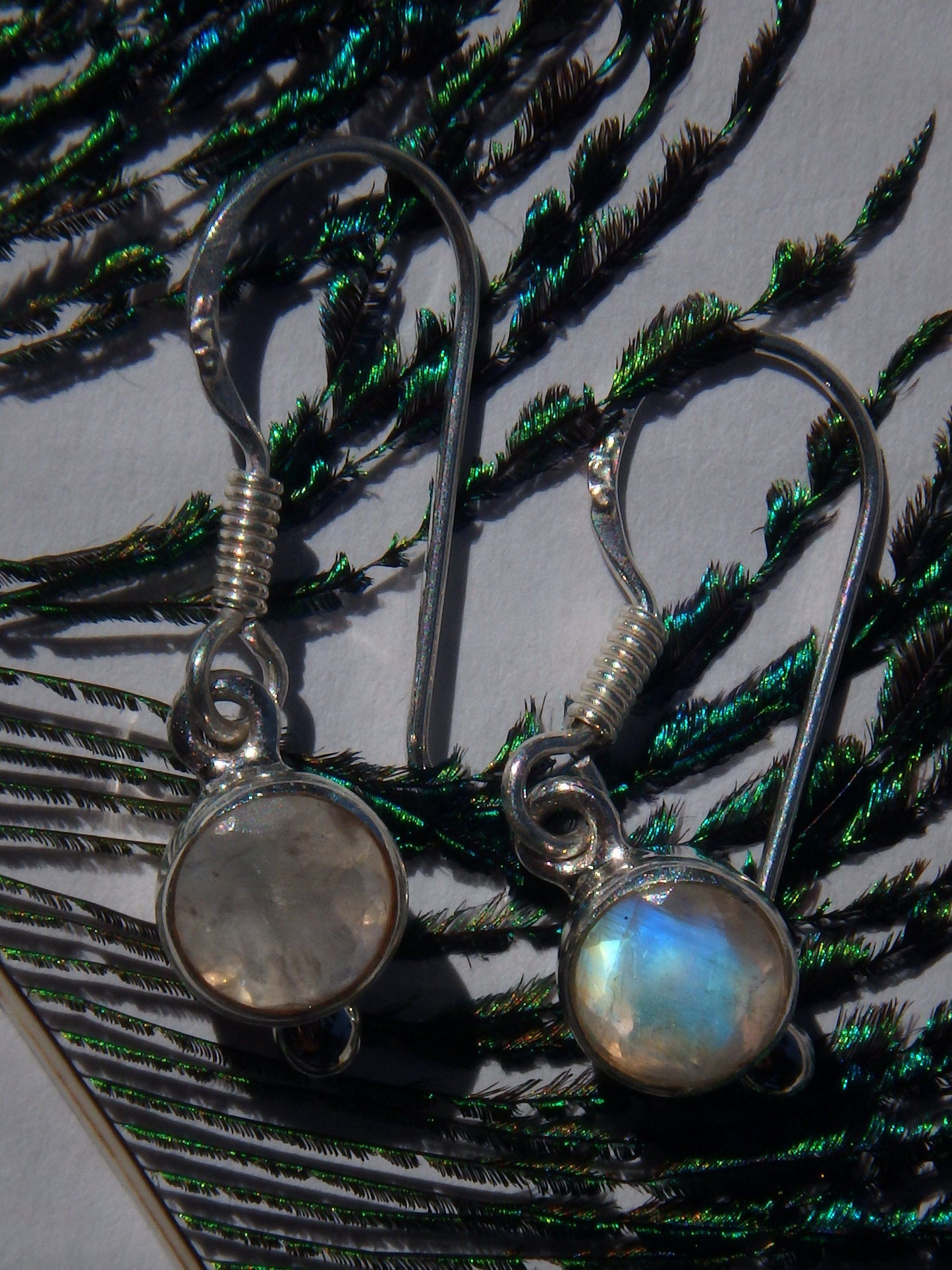 Cute Faceted Dainty Rainbow Moonstone Earrings in Sterling Silver (REDUCED)