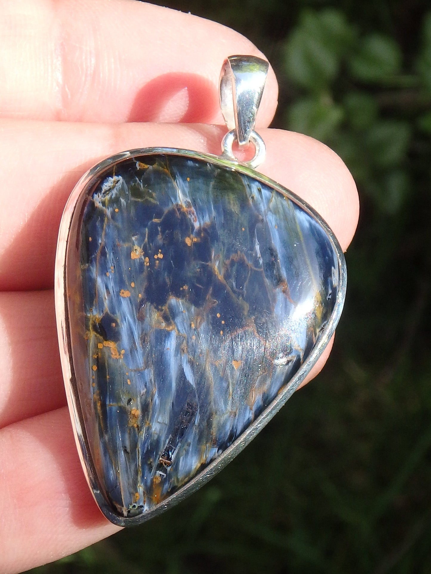 Silky Blue Patterns Large Pietersite Pendant In Sterling Silver (Includes Silver Chain)1 - Metiz Tier Price