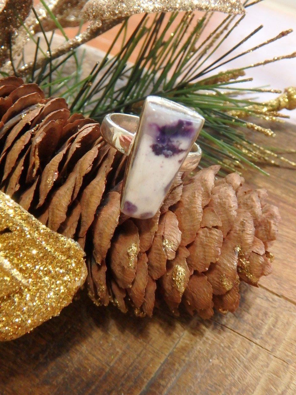 Creamy White & Purple Tiffany Stone Gemstone Ring in Sterling Silver (Size 6)