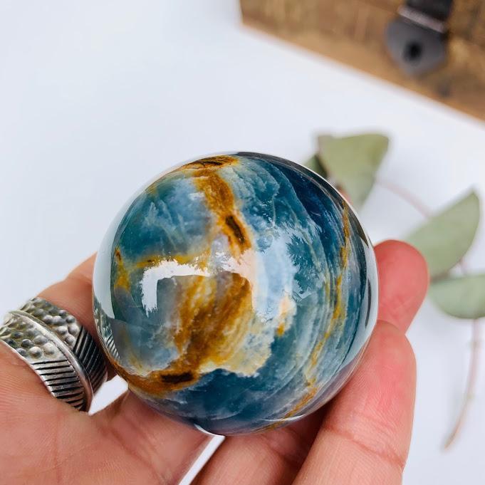  Amazing Patterns Lemurian Aquatine Blue Calcite Sphere from Argentina #3