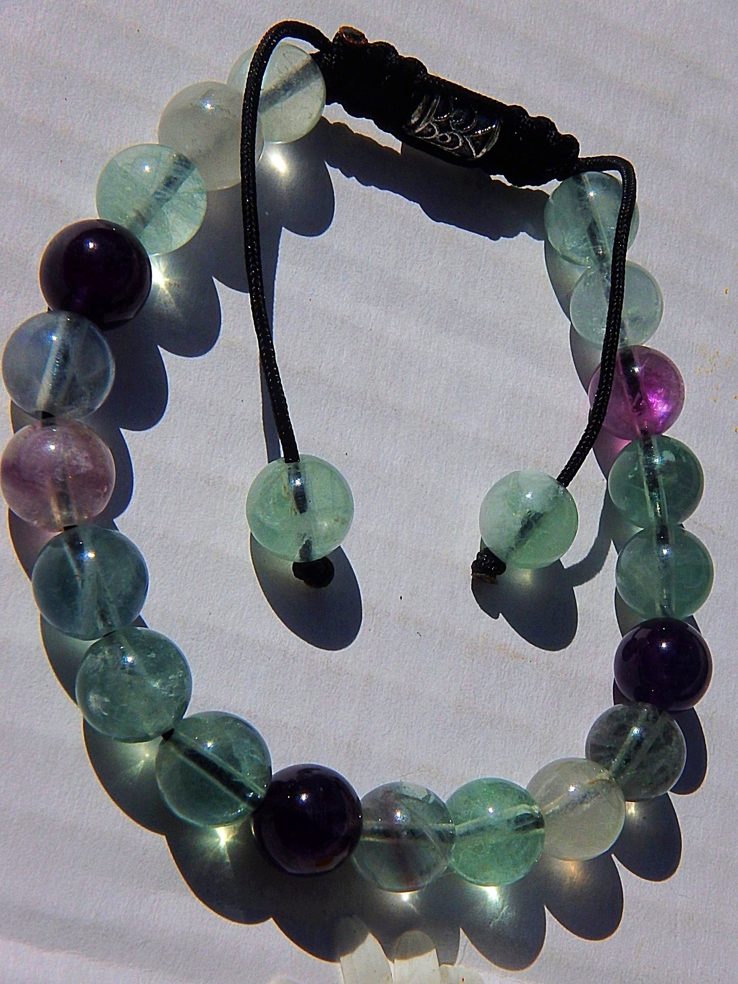  Brilliant Rounded Beads Rainbow Fluorite Adjustable Bracelet