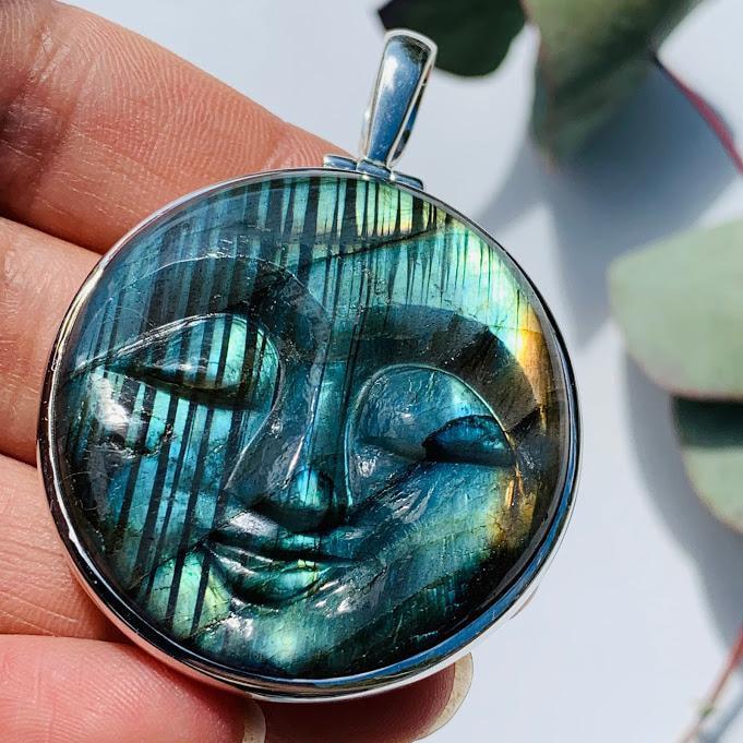 Amazing Tranquil Moon Goddess Face Labradorite Sterling Silver Pendant (Includes Silver Chain) #4