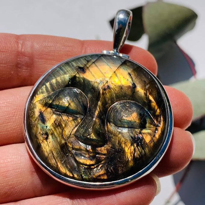  Amazing Tranquil Moon Goddess Face Labradorite Sterling Silver Pendant (Includes Silver Chain) #1