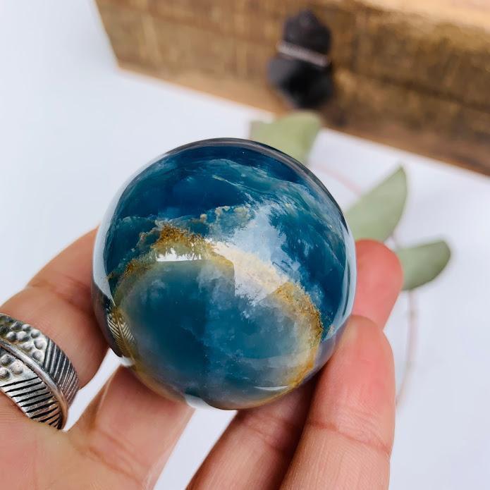  Amazing Patterns Lemurian Aquatine Blue Calcite Sphere from Argentina #1