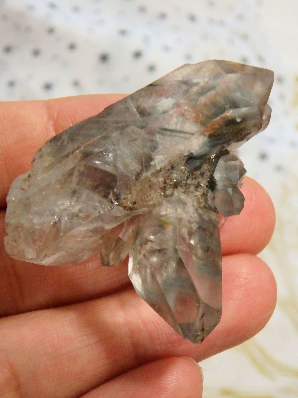  DT Grey Actinolite Inclusions Quartz Cluster From Brazil