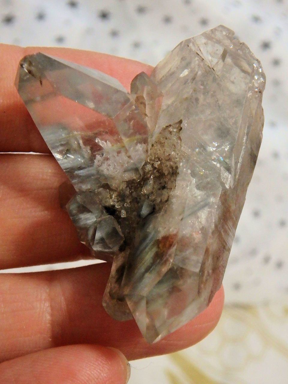  DT Grey Actinolite Inclusions Quartz Cluster From Brazil