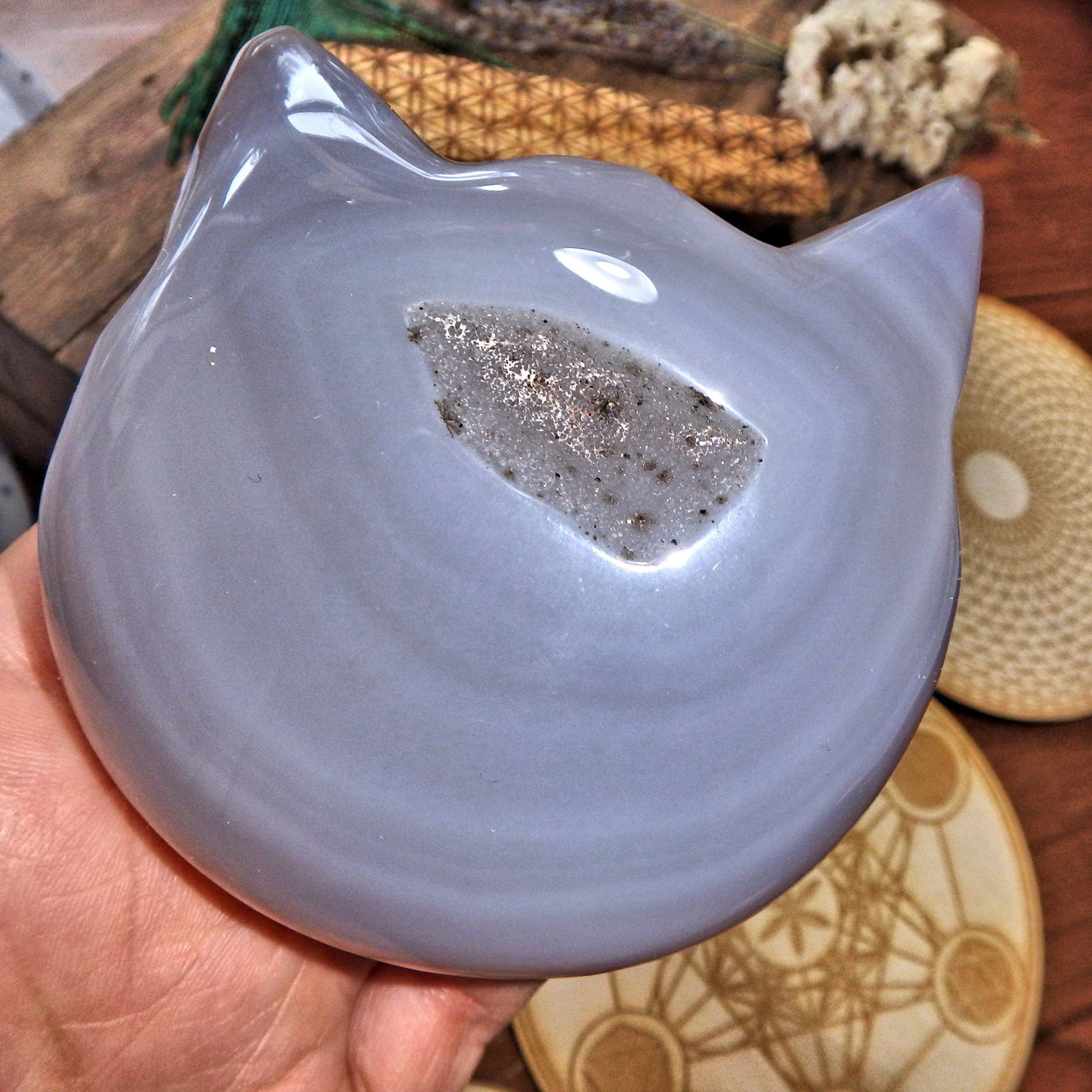  Cat Lover Druzy Geode Large Agate Carving 8