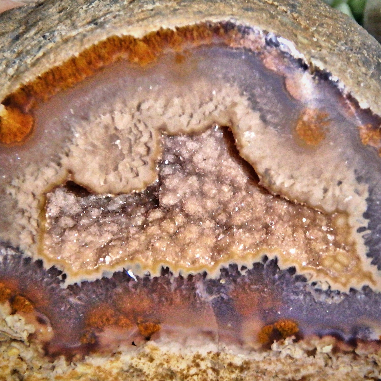  Double Sided Smoky Druzy Caves Agate Standing Partially Polished Specimen From Brazil