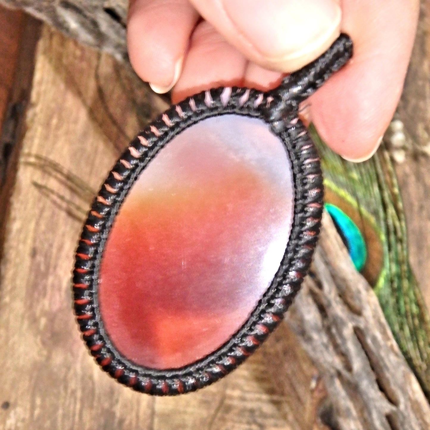Fiery Orange Agate Handmade Macrame Pendant - Earth Family Crystals