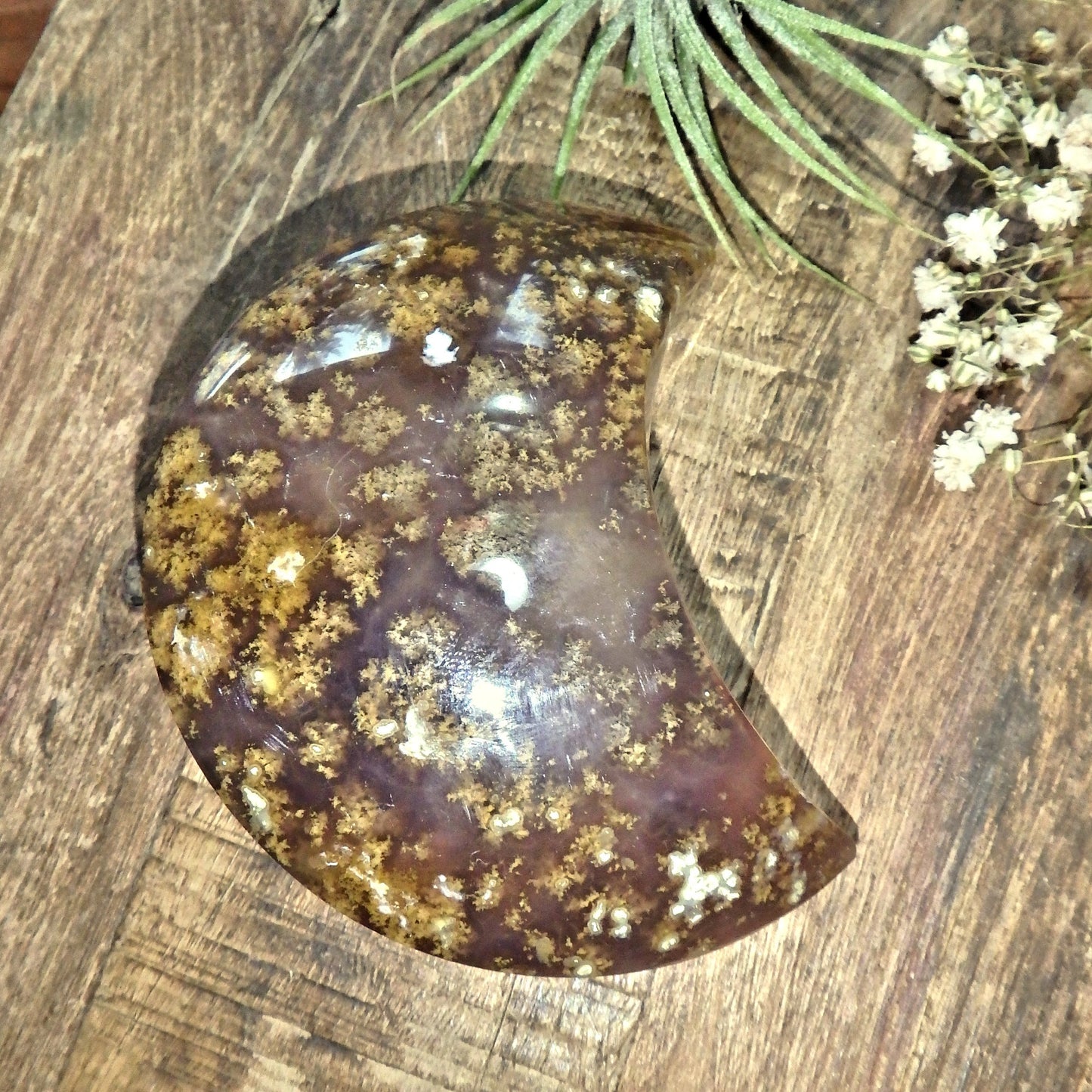 Extreme Shimmer Galaxy Agate Geode Crescent Moon Display Carving - Earth Family Crystals