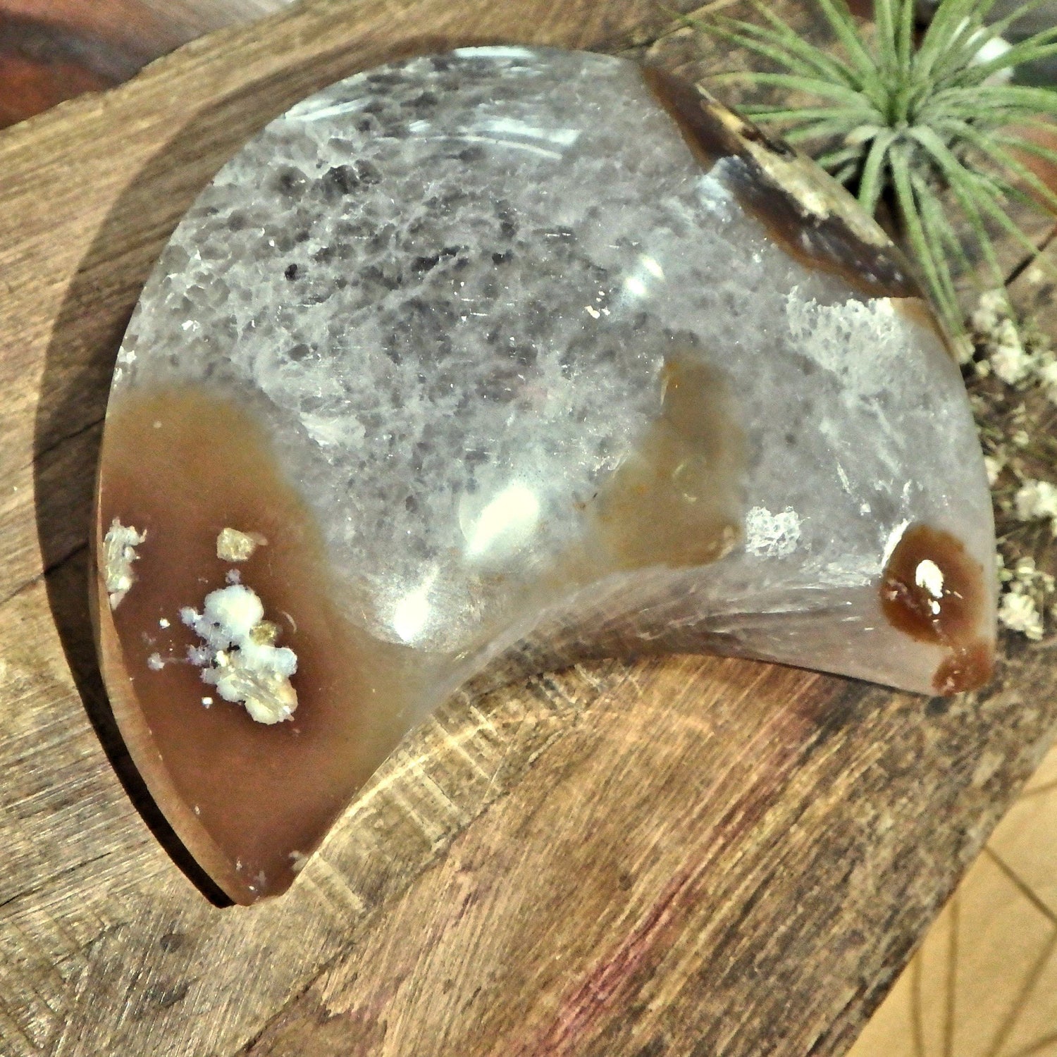  Breathtaking Large Sparkling Galaxy Agate Geode Crescent Moon Display Carving