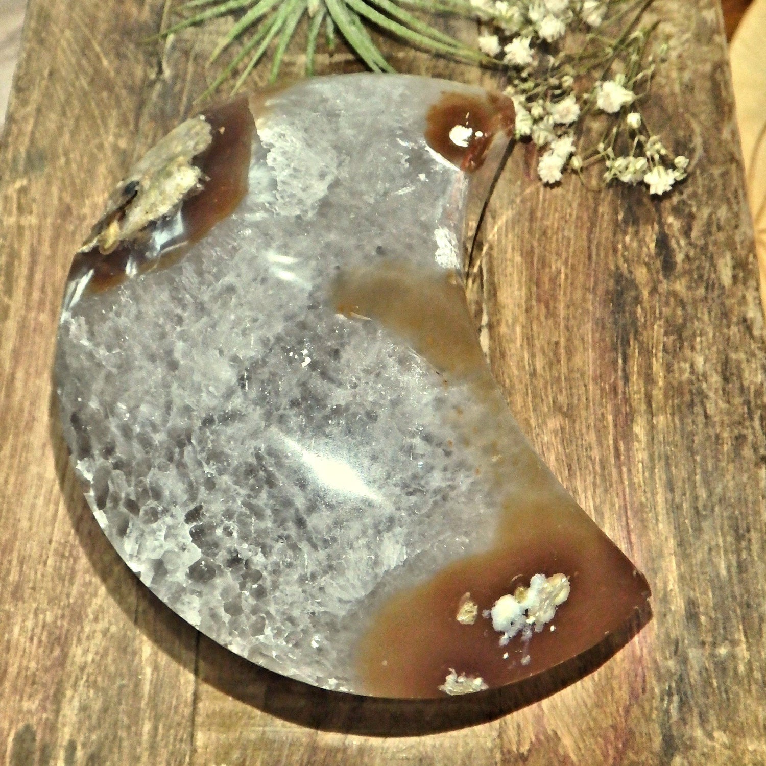  Breathtaking Large Sparkling Galaxy Agate Geode Crescent Moon Display Carving