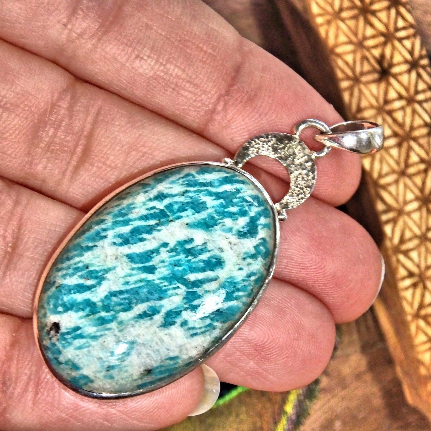 Fantastic Blue Amazonite  Pendant in Sterling Silver (Includes Silver Chain) - Earth Family Crystals