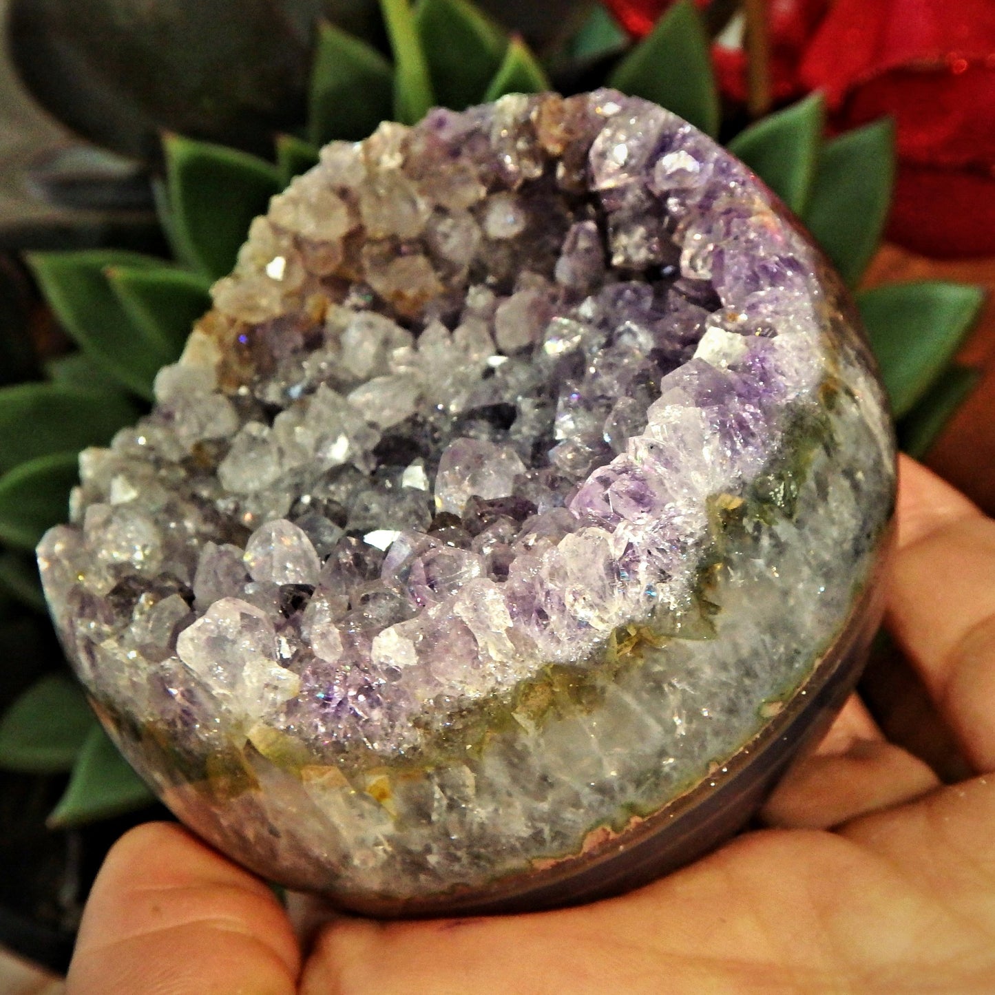 Landscape Patterns Purple Amethyst Druzy & Polished Agate Geode Sphere From Brazil