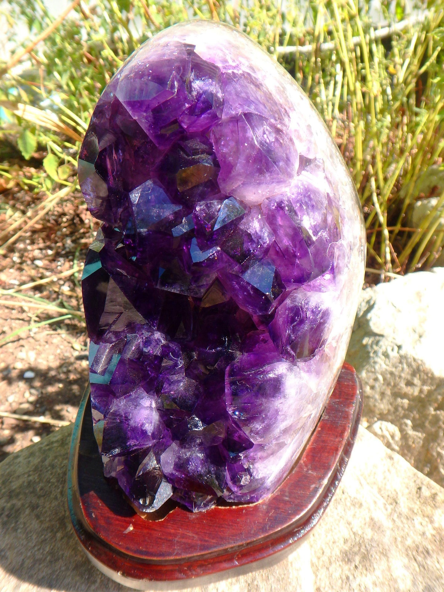  AA Grade Dark Grape Jelly Purple Amethyst Specimen Display Specimen on Removable Wood Stand