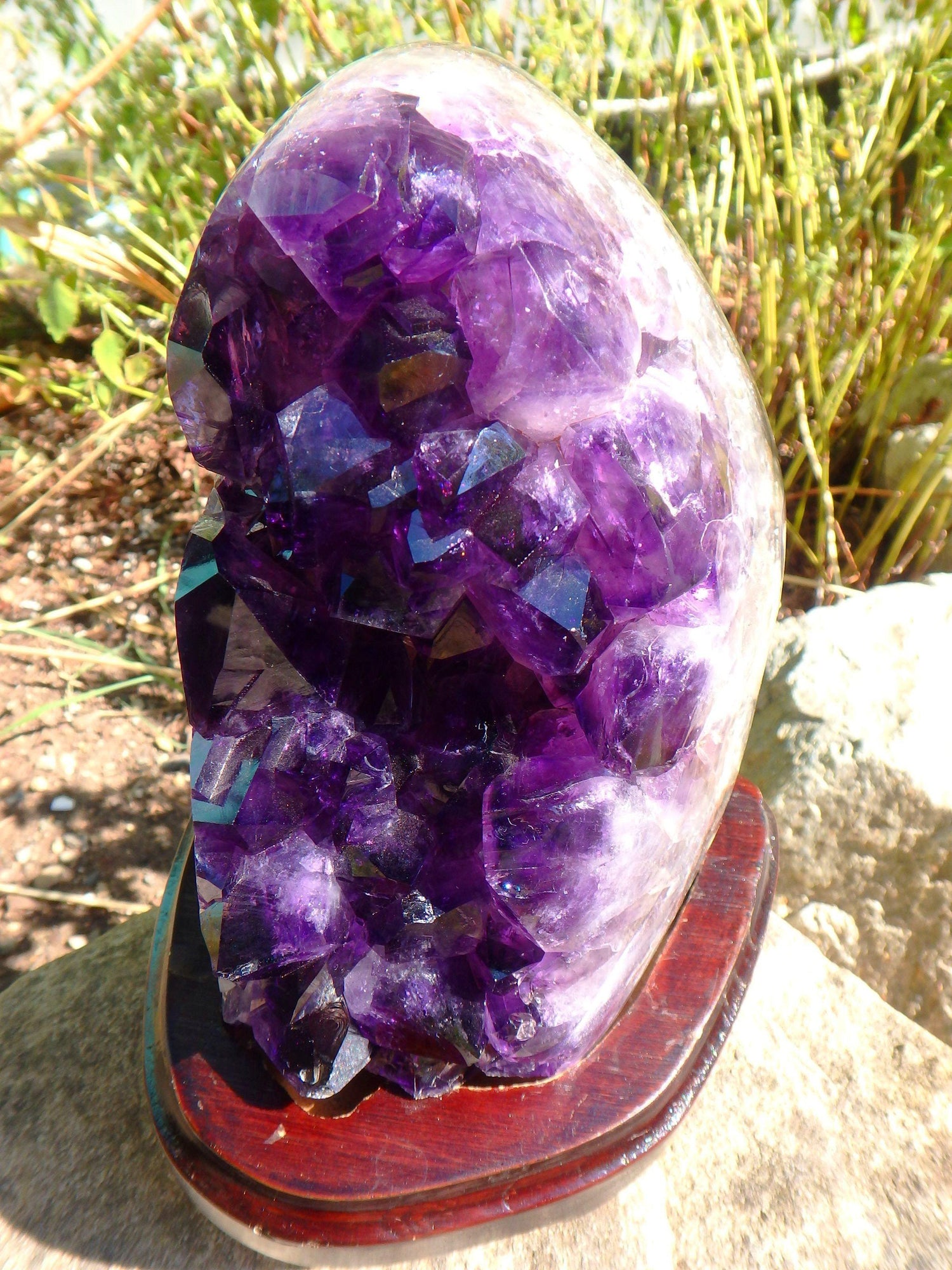  AA Grade Dark Grape Jelly Purple Amethyst Specimen Display Specimen on Removable Wood Stand