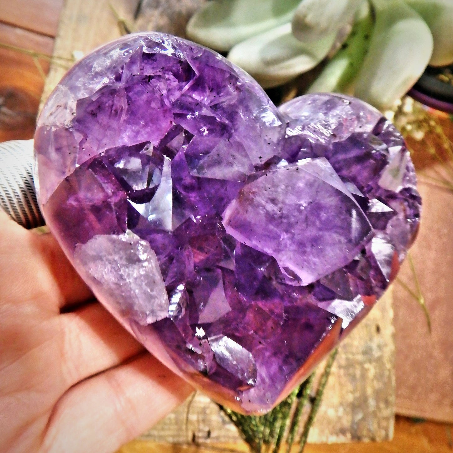 Gorgeous Large Points Purple Amethyst Druzy Heart Carving - Earth Family Crystals